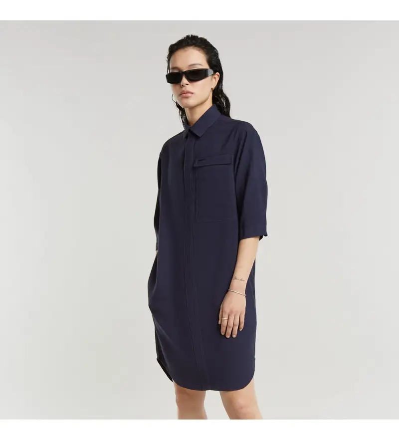 per donna D25245-D714-3873 Abito tunica cargo blu scuro (XXS), Casual, Viscosa, Manica 3/4, Navy