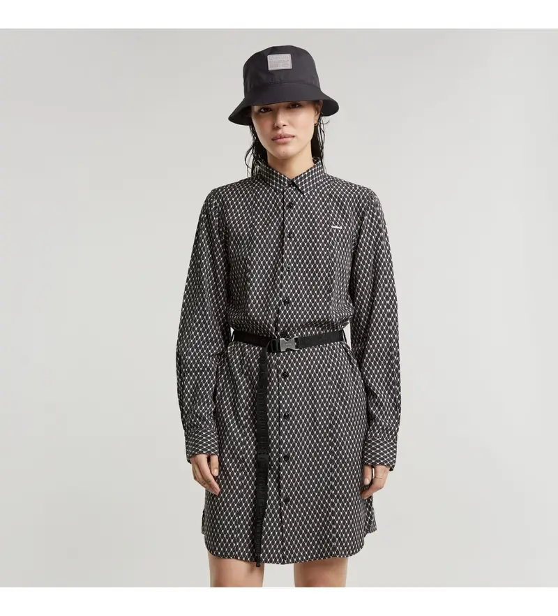 per donna D25247-D726-G873 Abito chemisier con cintura nera (XXS), Nero, Casual, Modal, Manica lunga