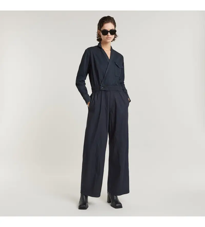 per donna D25317-D777-G818 Tuta avvolgente sartoriale blu scuro (XXS), Casual, Cotone, Manica lunga, Sostenibile, Navy