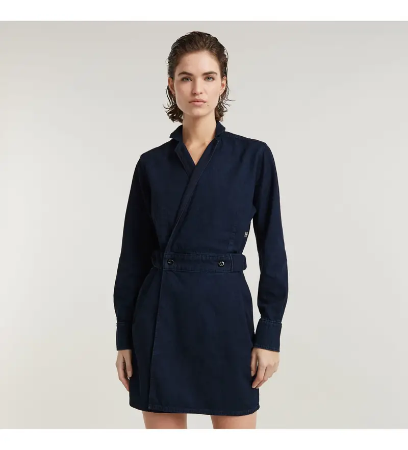 per donna D25350-D539-G839 Abito avvolgente blu scuro (XXS), Casual, Cotone, Manica lunga, Navy