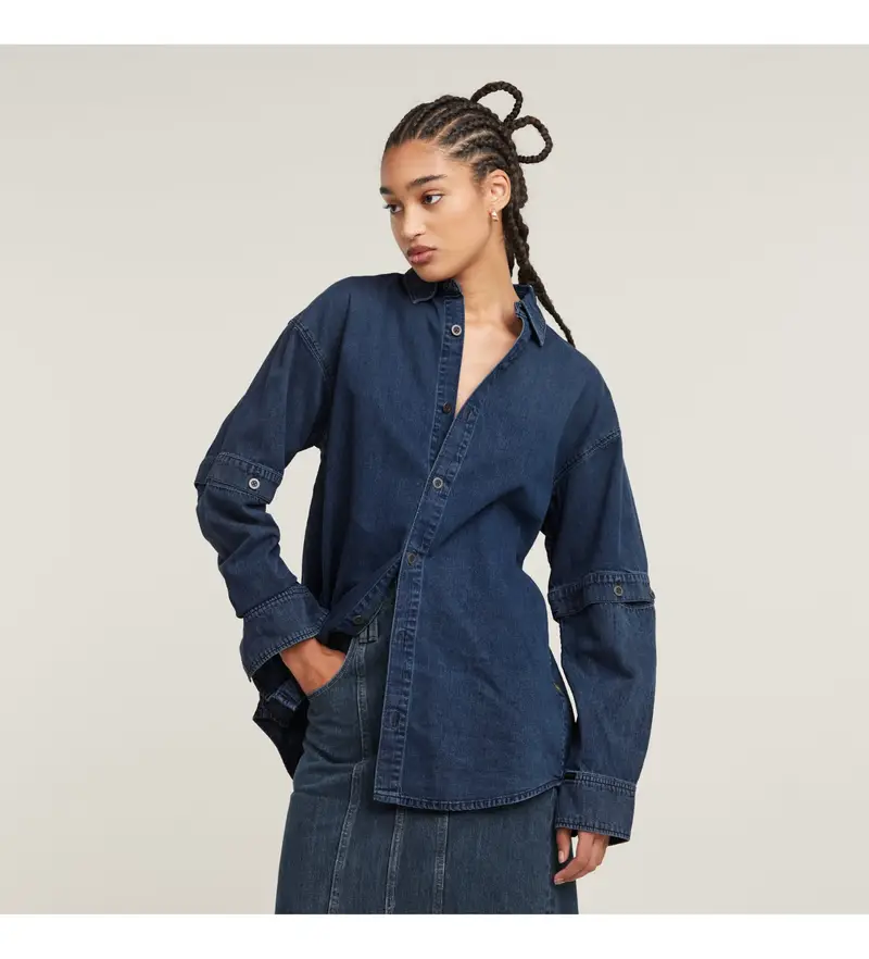 per donna D25358-D252-G798 Camicia Modulare Blu (M), Casual, Cotone, Denim, Manica lunga