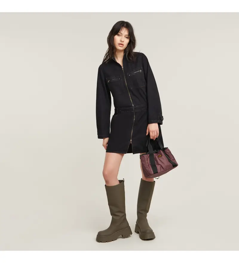 per donna D25363-D540-G865 Abito nero da meccanico (XXS), Casual, Cotone, Denim, Manica lunga