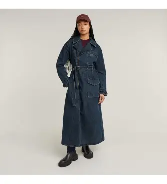 per donna D25367-D762-G852 Giacca da motociclista lunga blu scuro (M), Casual, Cotone, Denim, Manica lunga, Navy