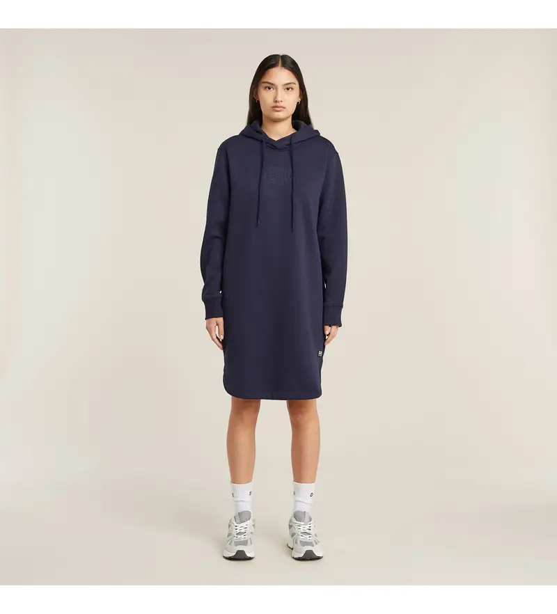 per donna D25913-A971-C423 Abito in felpa con cappuccio con logo (XS), Casual, Cotone, Sostenibile, Navy