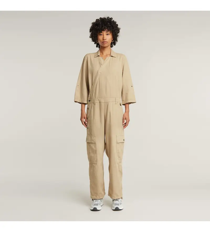 per donna D26008-D454-D848 Tuta avvolgente beige (XS), Casual, Cotone, Manica lunga, Sostenibile, Cotone Riciclato