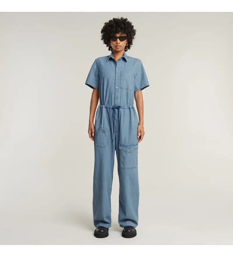 per donna D26051-D953-H167 Tuta blu facile (XS), Casual, Manica corta, Cotone biologico, Sostenibile