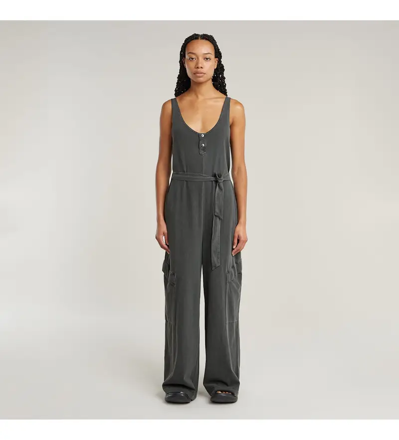 per donna D26100-C756-B564 Tuta nera ampia e tinta in capo (L), Nero, Casual, Senza maniche / cinghie, Cotone biologico, Sostenibile