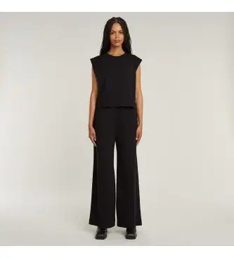 per donna D26101-B771-6484 Tuta nera a doppio strato con gamba larga (S), Nero, Casual, Manica corta, Cotone biologico, Sostenibile