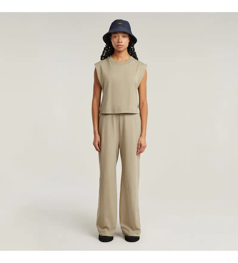 per donna D26101-B771-C626 Tuta beige a doppio strato con gamba larga (XS), Casual, Manica corta, Cotone biologico, Sostenibile