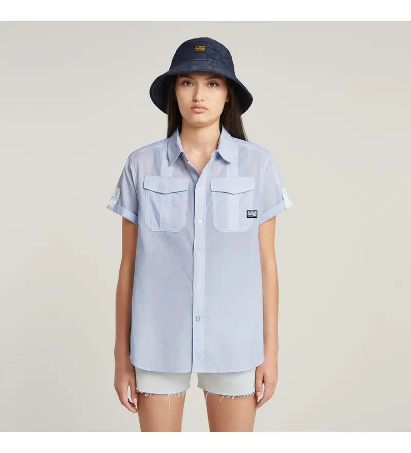 per donna D26132-D925-H065 Camicia blu con bottoni (S), Casual, Cotone, Manica corta