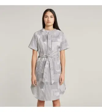 per donna D26157-D386-H066 Abito grigio con cintura e spacchi laterali (S), Casual, Cotone, Manica corta