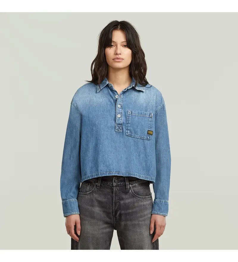 per donna D26297-D946-H166 Camicia da giorno a scatola blu (XS), Casual, Manica lunga, Cotone biologico, Sostenibile