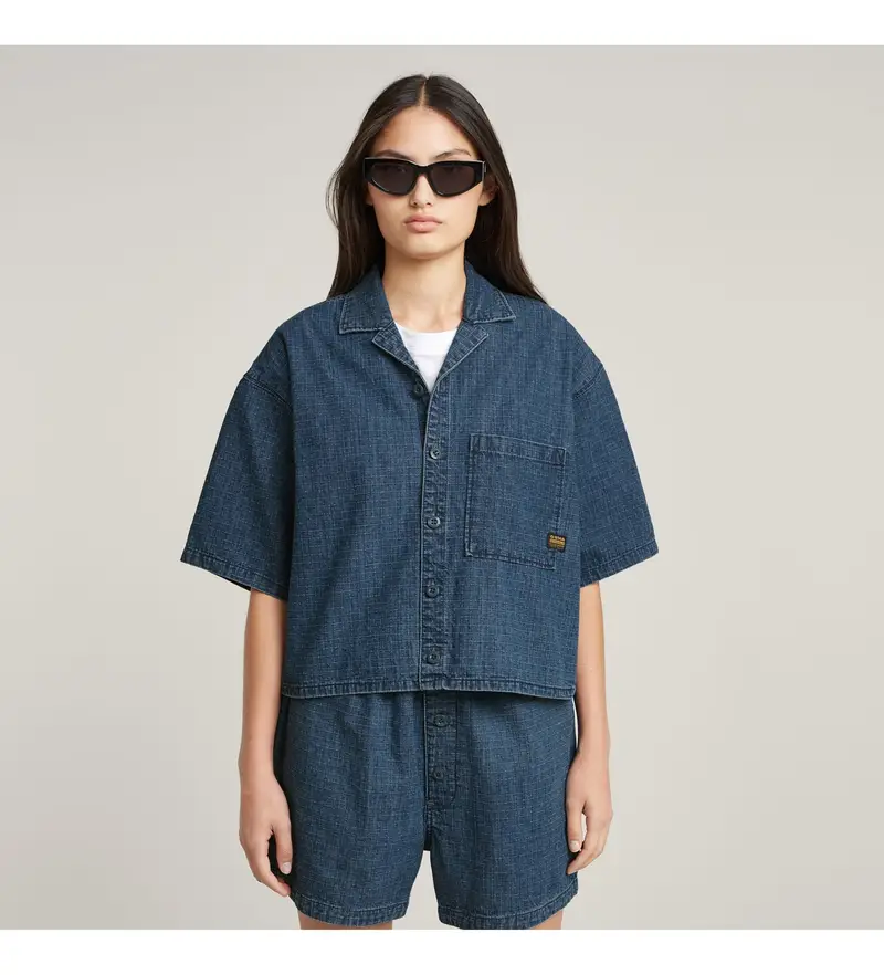 per donna D26298-D941-H165 Camicia da pigiama blu (XS), Casual, Denim, Manica corta, Cotone biologico, Sostenibile