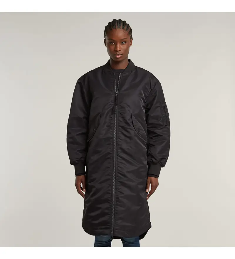 per donna D26492-C143-6484 Giubbotto bomber lungo decostruito nero (L), Casual, Poliamide, Sostenibile