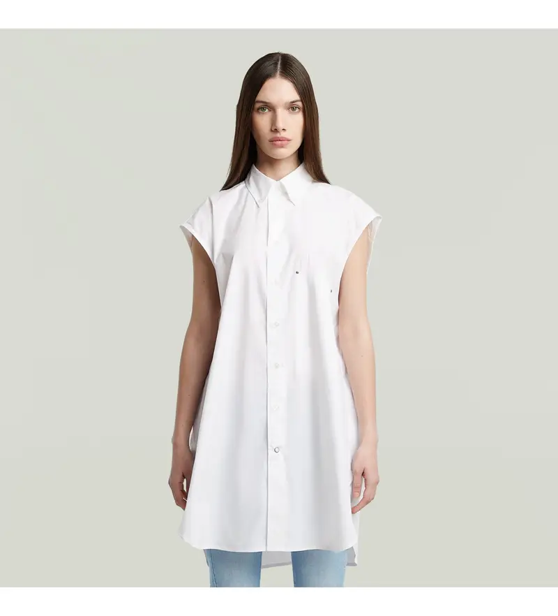 per donna D26541-D321-110 Camicia bianca oversize senza maniche (XS), Bianco, Casual, Cotone, Senza maniche / cinghie