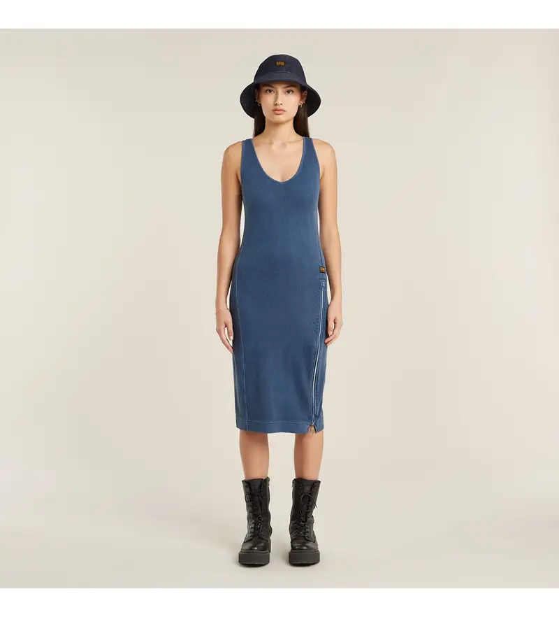 per donna D26593-E040-H362 Abito blu tinto in capo (M), Casual, Senza maniche / cinghie, Cotone biologico, Sostenibile