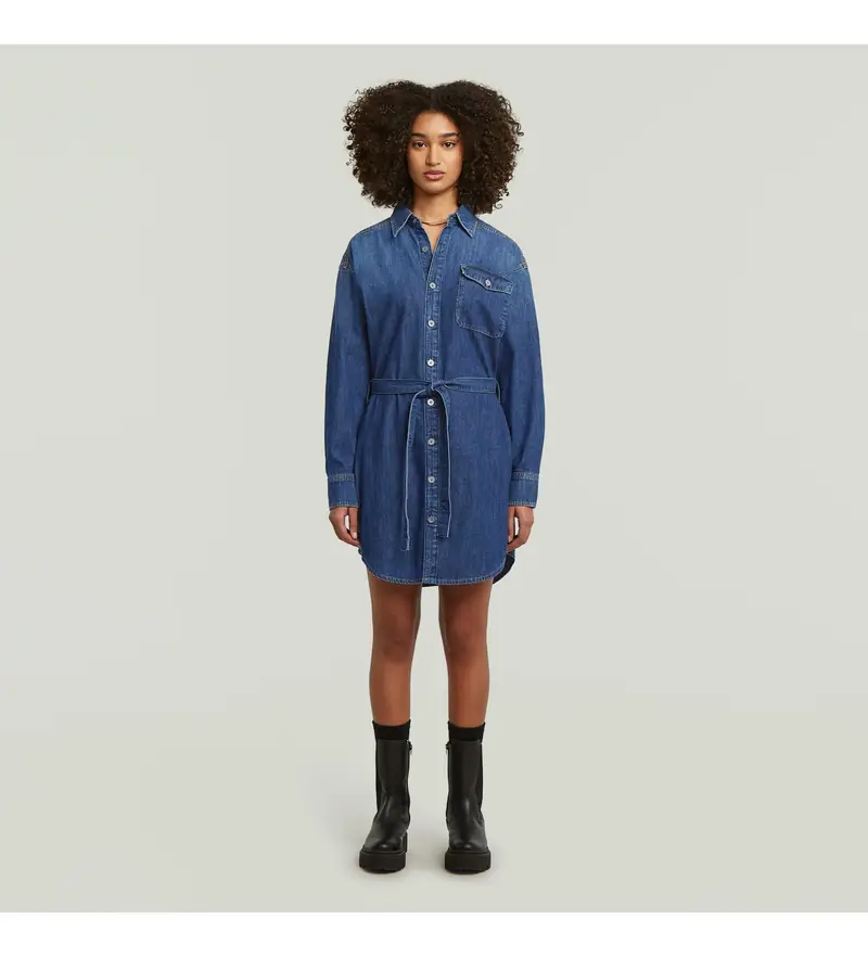 per donna D26814-D252-G749 Abito blu con cintura (XXS), Casual, Cotone, Manica lunga