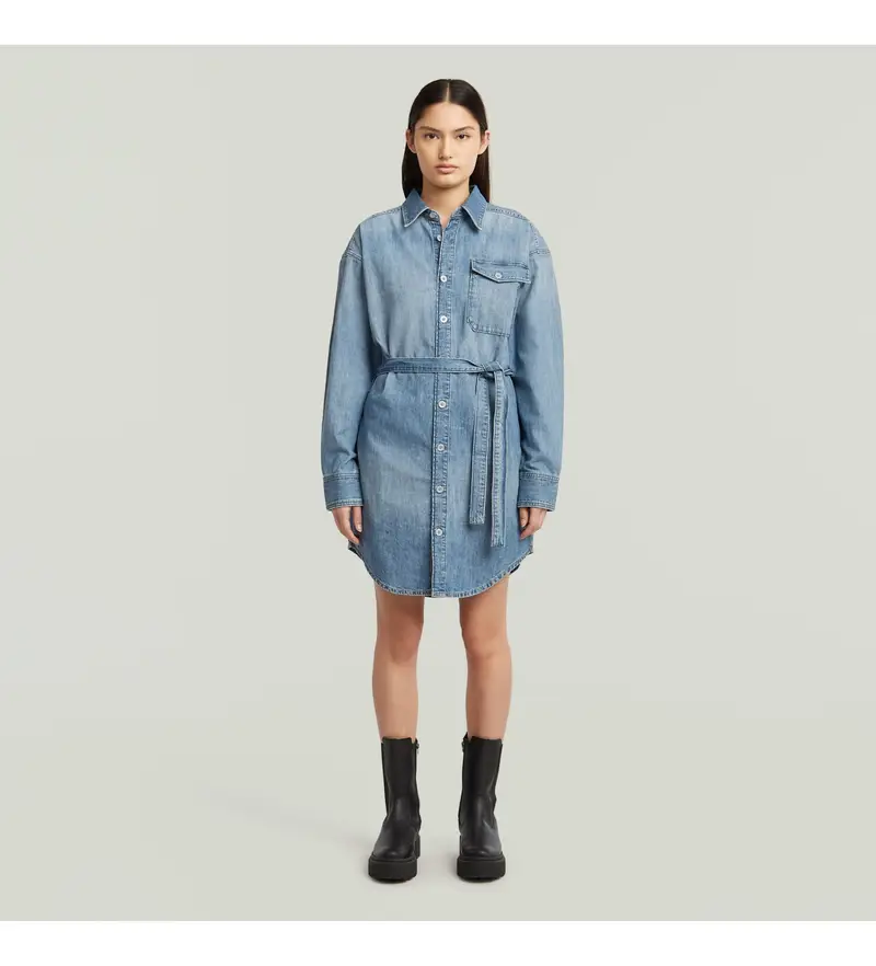 per donna D26814-D539-G924 Abito camicia blu con cintura (XS), Casual, Cotone, Manica lunga