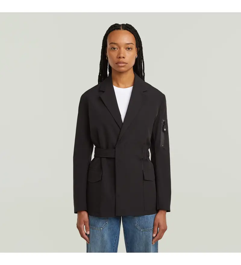 per donna D26946-D909-6484 Giacca nera con cintura (S), Nero, Casual, Poliestere