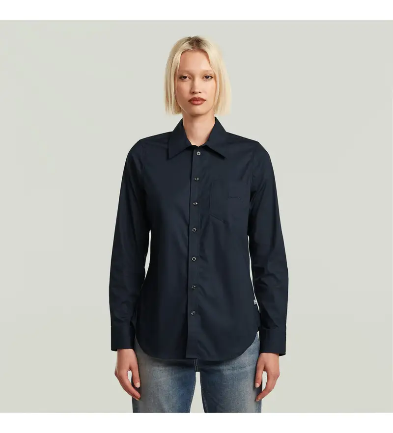 per donna D27115-C271-4213 Camicia in popeline slim fit blu navy (XXS), Casual, Cotone, Manica lunga