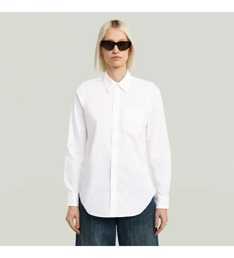 per donna D27115-D321-110 Camicia bianca a maniche lunghe in popeline slim (XS), Bianco, Casual, Manica lunga, Cotone biologico, Sos