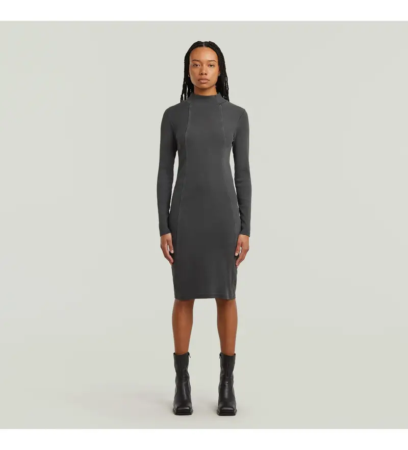 per donna D27164-E127-B564 Abito a coste slim nero lavato (XXS), Casual, Cotone, Manica lunga