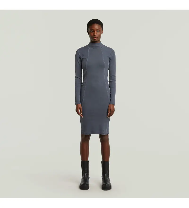 per donna D27164-E127-H193 Abito a coste slim blu lavato (XXS), Casual, Cotone, Manica lunga