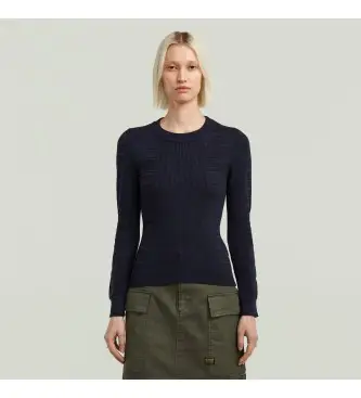 per donna D27170-C259-H705 Maglione lavorato a maglia blu navy da motociclista 3D (S), Casual, Acrilico, Cotone biologico, Sostenibi