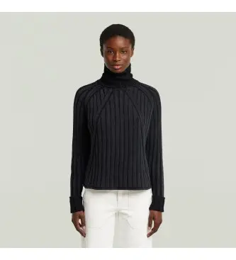 per donna D27172-D630-B564 Maglione nero a collo alto lavato e largo (XS), Casual, Cotone, Manica corta