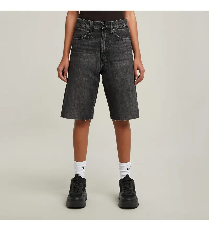 per donna D27484-D537-H147 Pantaloncini larghi tipo 96 grigio scuro (23), Nero, Casual, Cotone biologico, Sostenibile