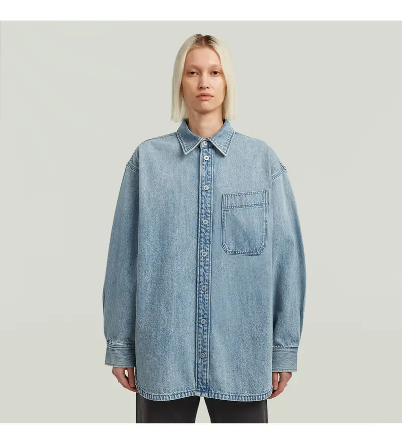 per donna D27695-D788-H466 Maxi camicia blu (XXS), Casual, Cotone, Manica lunga