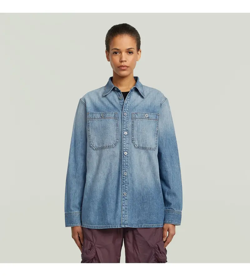 per donna D27697-D539-G341 Camicia blu a 2 tasche vestibilità regolare (XS), Casual, Cotone, Manica lunga