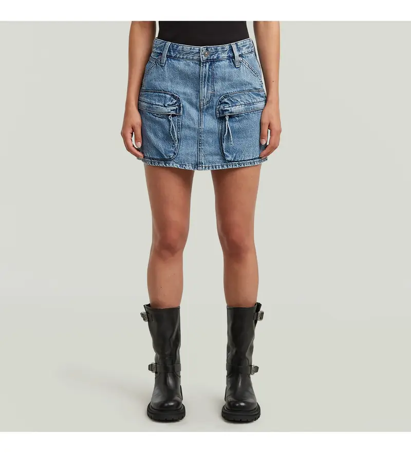 per donna D27703-D536-H550 Minigonna cargo blu (24), Casual, Cotone, Denim