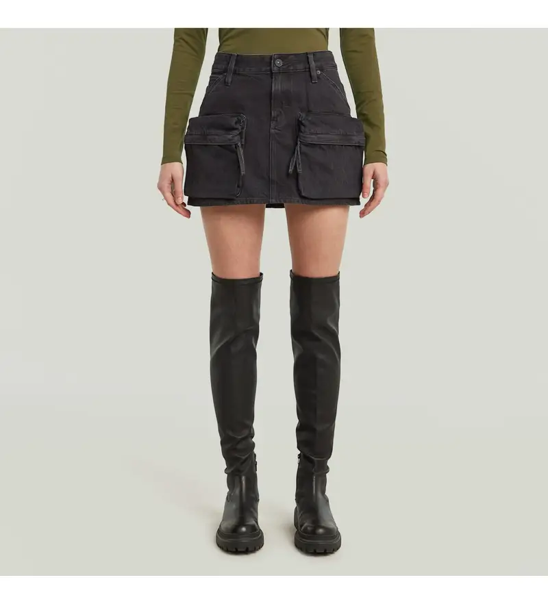 per donna. D27703-D772-G756 Minigonna cargo nera (24), Nero, Casual, Sostenibile, Cotone Riciclato