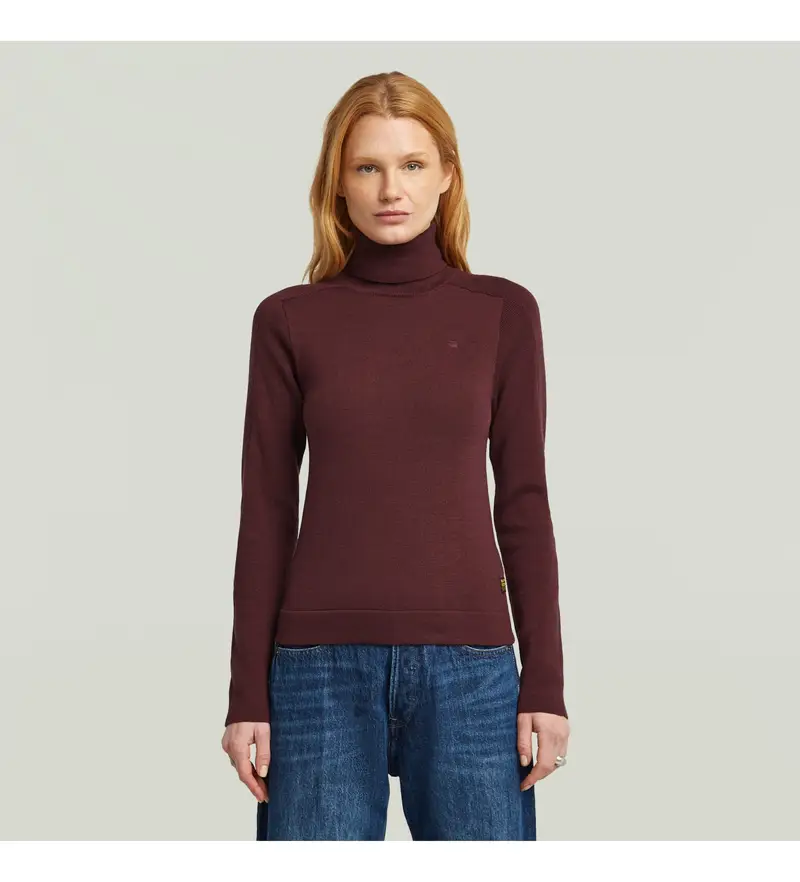 per donna D27713-B692-671 Maglione slim color tartaruga bordeaux (S), Casual, Lana, Manica lunga