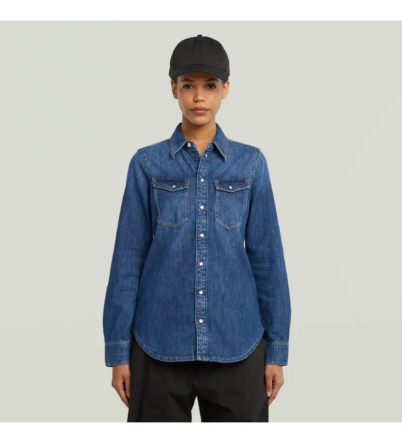 per donna D27714-D252-G749 Camicia blu slim fit western (XS), Casual, Cotone, Manica lunga