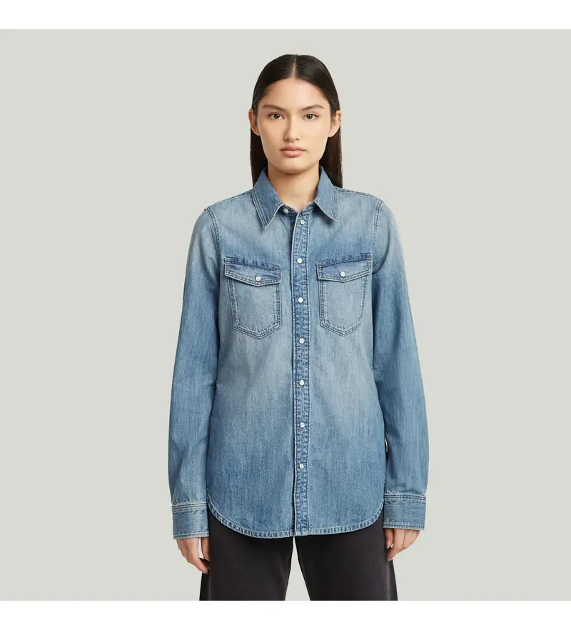 per donna D27714-D539-G924 Camicia Western Slim Blu (XXS), Casual, Cotone, Manica lunga