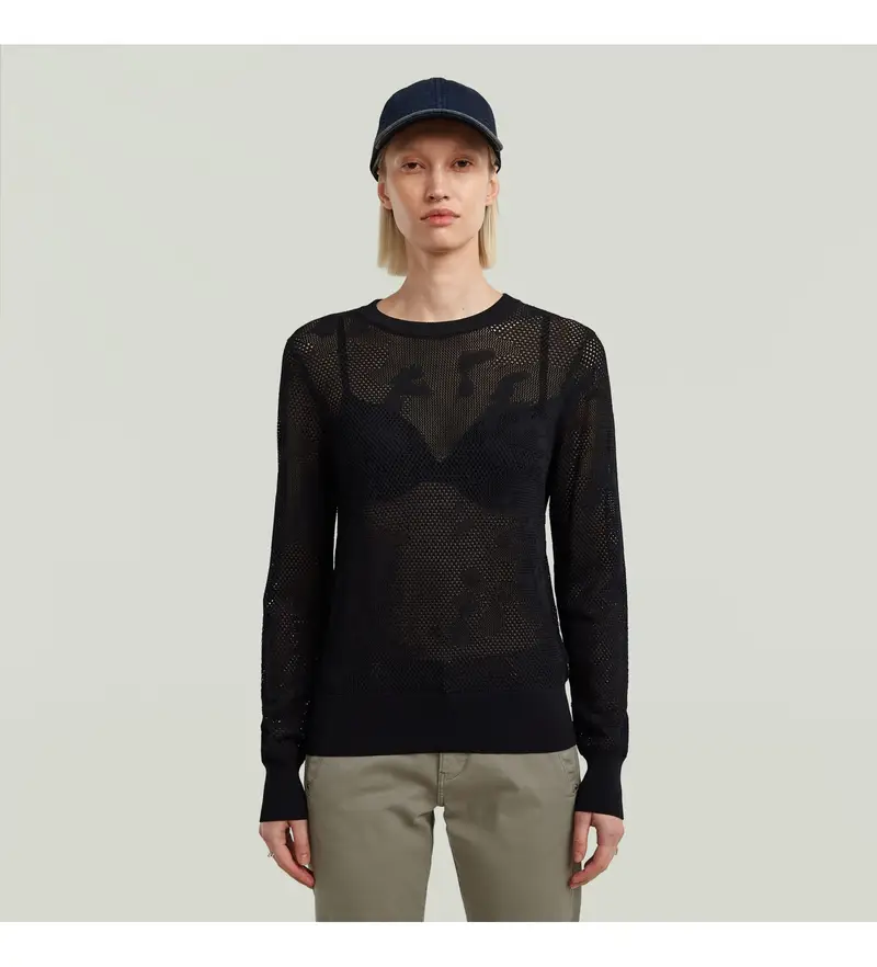 per donna D27724-B754-6484 Maglione nero in traforato (S), Casual, Viscosa