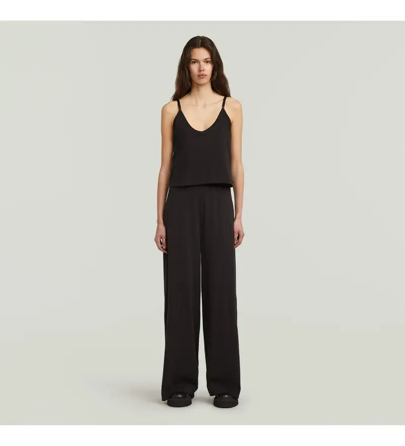 per donna. D27874-D609-6484 Tuta nera ampia con spalline sottili (XS), Nero, Casual, Cotone, Senza maniche / cinghie