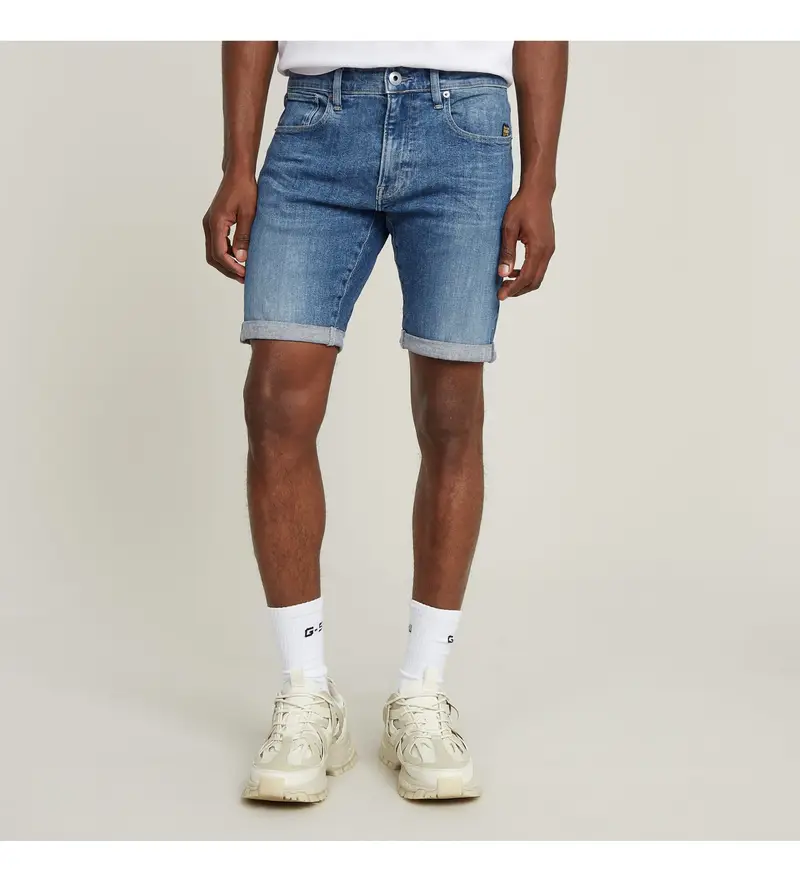 per uomo. D10481-D634-H096 Short 3301 Slim Blue Denim (36), Casual, Cotone biologico, Sostenibile Pelle
