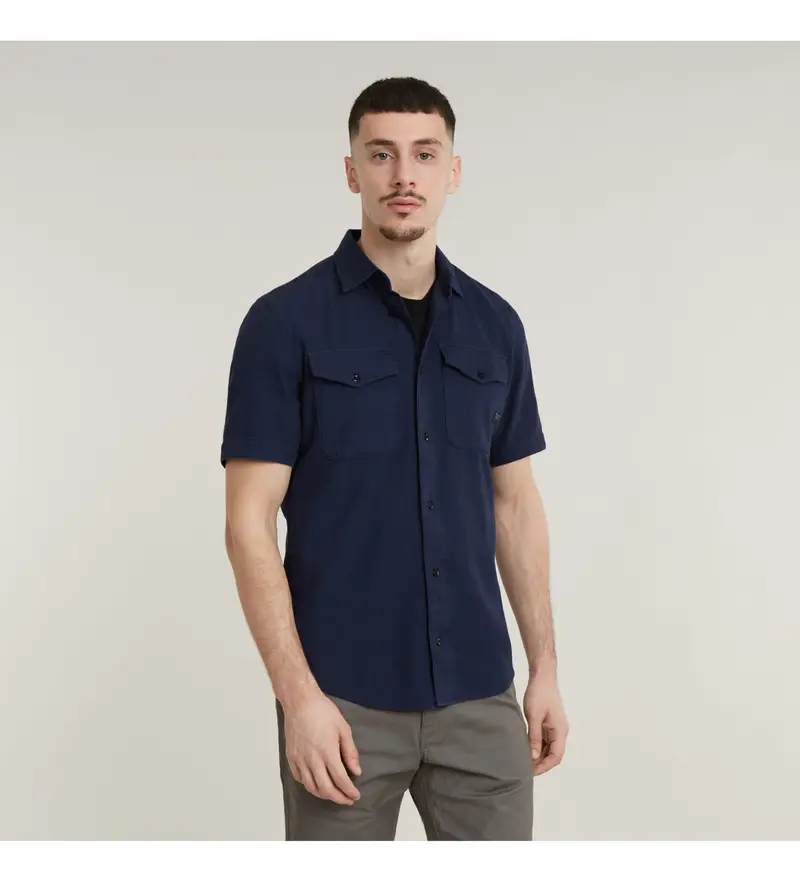 per uomo D19751-D454-B597 Camicia blu scuro slim blu scuro (XS), Casual, Cotone, Manica corta, Sostenibile, Navy
