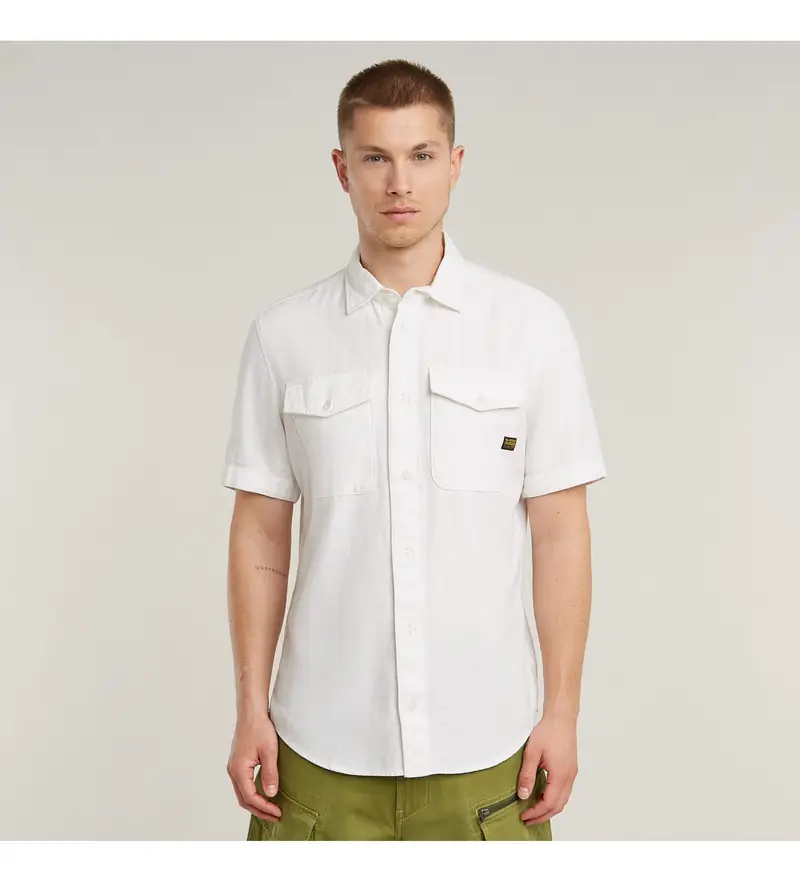 per uomo D19751-D454-C073 Camicia bianca Marine Slim (S), Bianco, Casual, Manica corta, Cotone biologico, Sostenibile