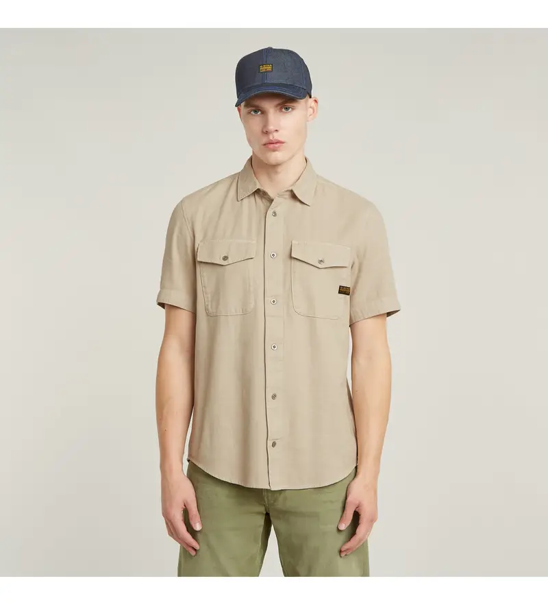 per uomo D19751-D454-D848 Camicia beige Marine Slim (XS), Casual, Manica corta, Cotone biologico, Sostenibile