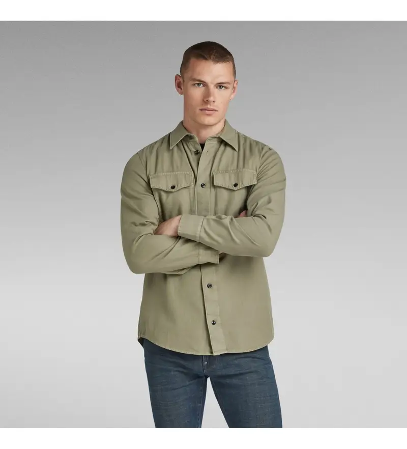 per uomo. D20165-D454-B681 Camicia marina slim verde (XXS), Casual, Cotone, Manica lunga
