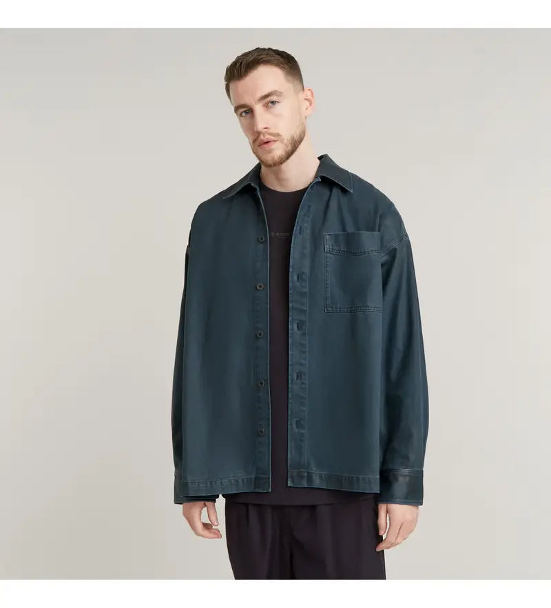 per uomo D23007-D300-G837 Camicia squadrata blu navy (M), Casual, Cotone, Manica lunga