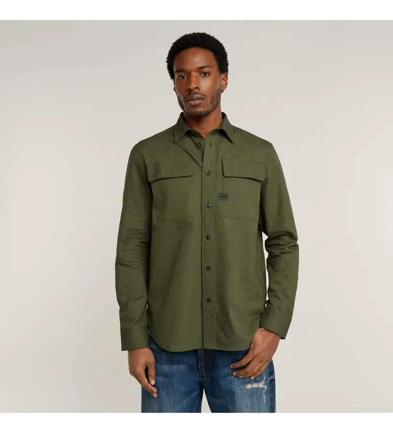 per uomo. D23583-C895-G779 Camicia CPO regolare verde (S), Casual, Cotone, Manica lunga