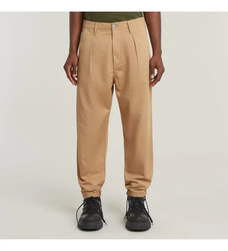 per uomo D24543-D910-B666 Pantaloni chino plissettati beige rilassati e affusolati (27/30), Casual, Polister riciclato, Sostenibile