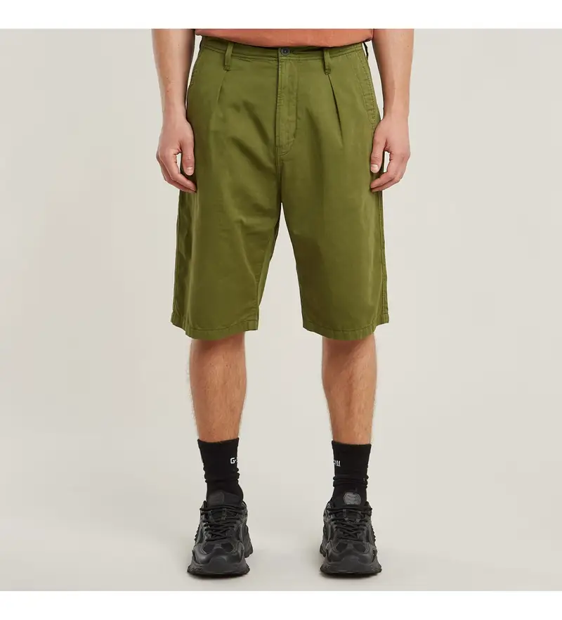per uomo. D24544-D910-H031 Pantaloncini chino verdi a pieghe (31), Casual, Verde, Cotone