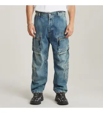 per uomo D24556-D536-G325 Pantaloni rilassati cargo blu multitasche (32/32), Casual, Cotone