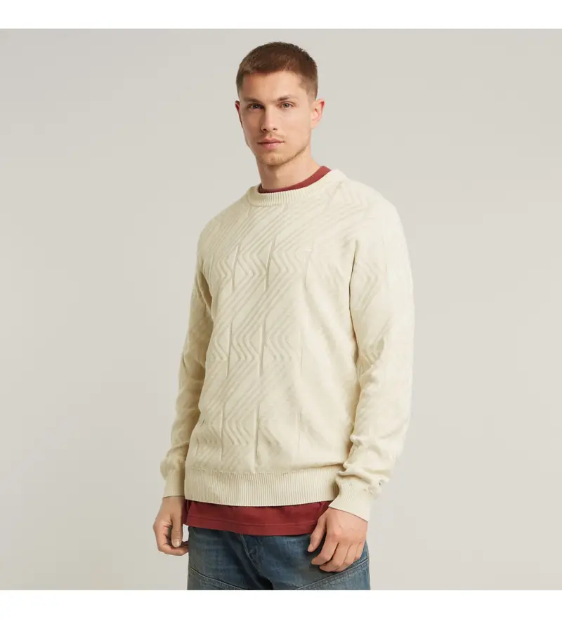 per uomo D25108-C259-1603 Felpa beige lavorata a maglia con struttura Zig-Zag (XL), Casual, Cotone biologico, Sostenibile